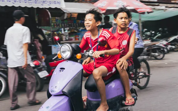 Kids on a motorbike in Phnom Penh
